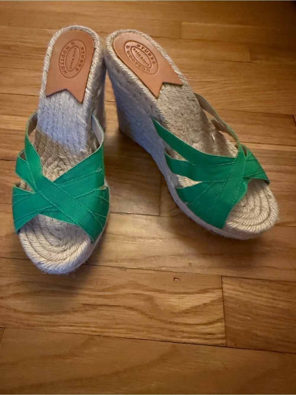 Stubbs & Wootton Palm Beach Grace Strappy Espadrille Wedges Kelly Green Size 38